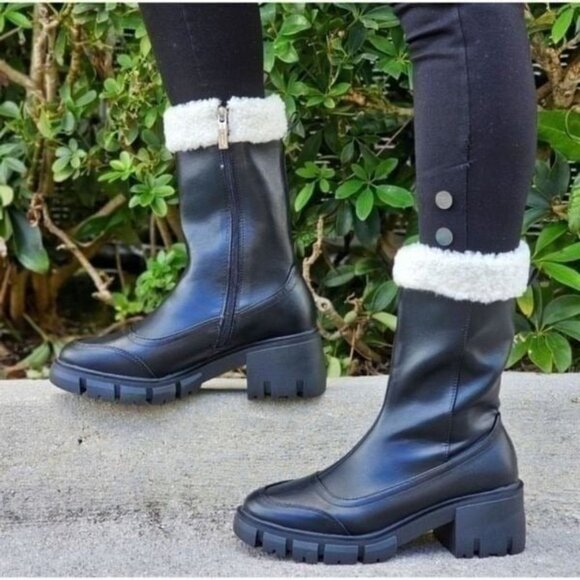Women's Sherpa Faux Fur Ankle Boot Black Color - Picture 1 of 6